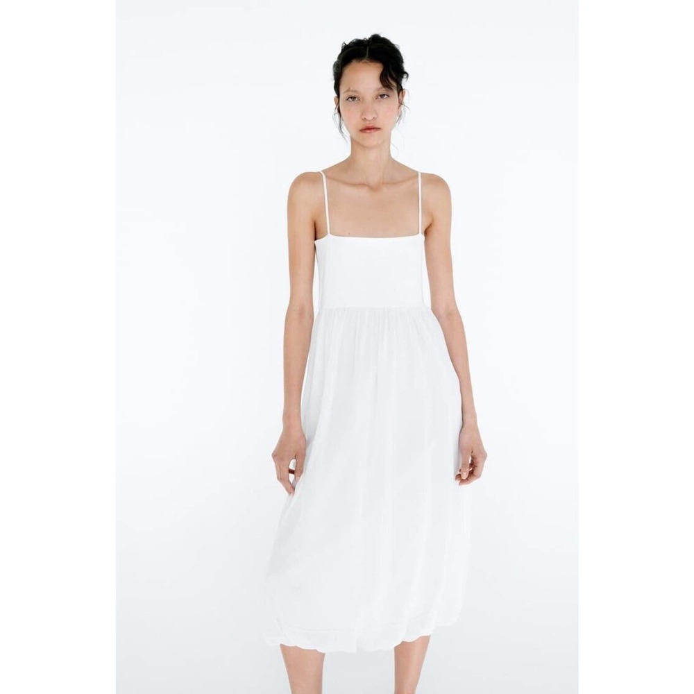 ZARA WOMENS SIZE M WHITE CONTRASTING MIDI DRESS NEW